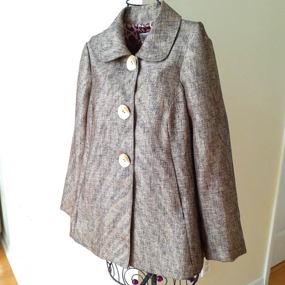3 Sisters Jackets & Blazers - 3 SISTERS Metallic Beige Vintage Jacket Large Buttons Animal Print Lining  sz S